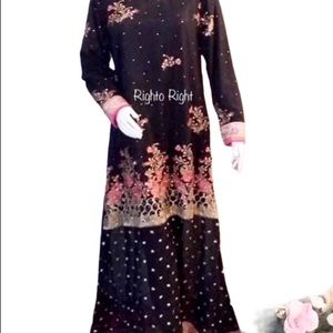 Maxi Beaded Gown Black Pink Embroidered Fancy Party Wear Day Evening